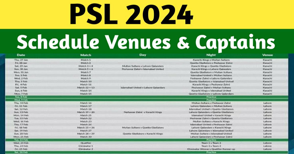 PSL 2024 - PSL 9 Schedule, Venues, Draft, Captains - Atif Speaks